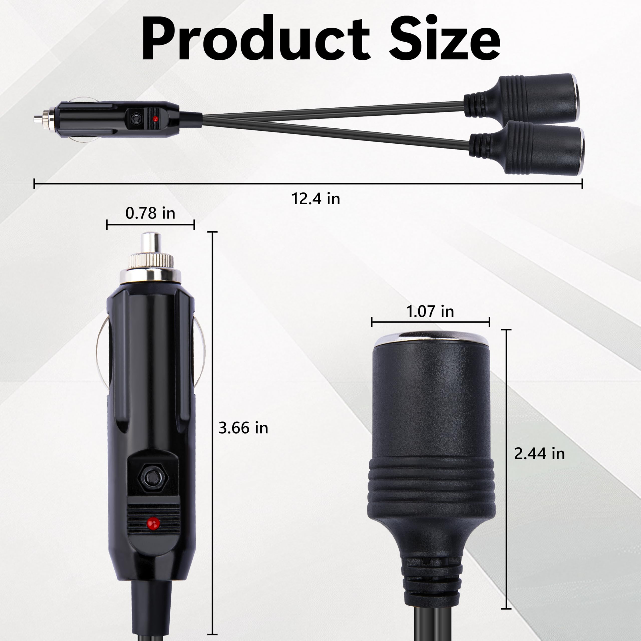 Adaptateur double allume-cigare 12 V, 1 à 2 prises allume-cigare, 2 prises, cordon d'extension double allume-cigare 18 AWG avec fusible 10 A, répartiteur de chargeur de voiture