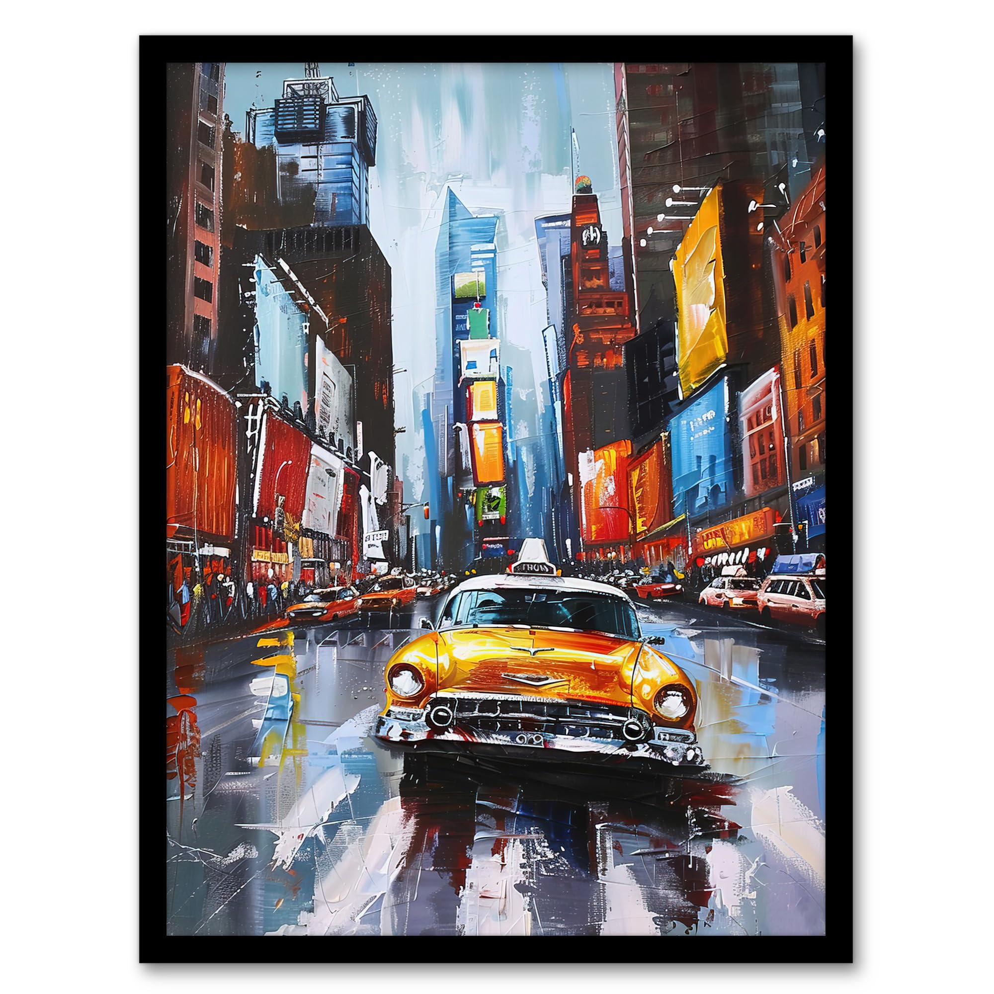 Artery8 New York City Colourful Street Cityscape Taxi Cab Living Room Artwork Framed Wall Art Print 18X24 Inch