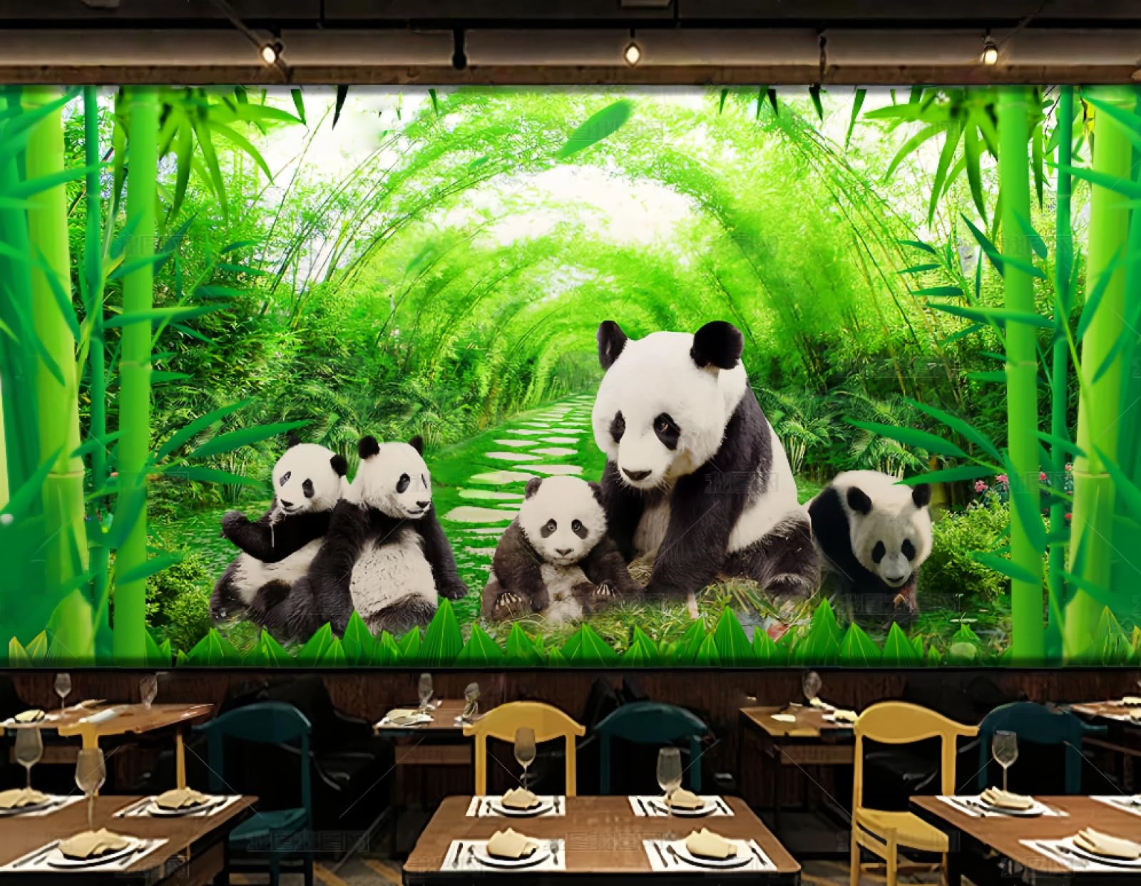 Ręcznie malowana bambusowa tapeta panda do kawiarni i restauracji, 3D, 150x105cm