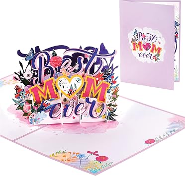 Best Mom Ever Pop Up Card - 5x7 Inch 3D Pop Up Greetings Card for Moms - Mothers Day Greetings Card | Pop Up Birthday Card for Mothers Show Your LOVE to Mom