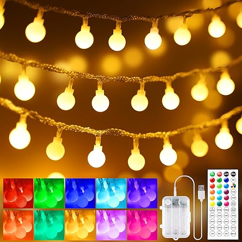2 tiras de luces de globo de 20 pies alimentadas por pilas con temporizador remoto, 40 luces LED de hadas alimentadas por USB, luces parpadeantes de