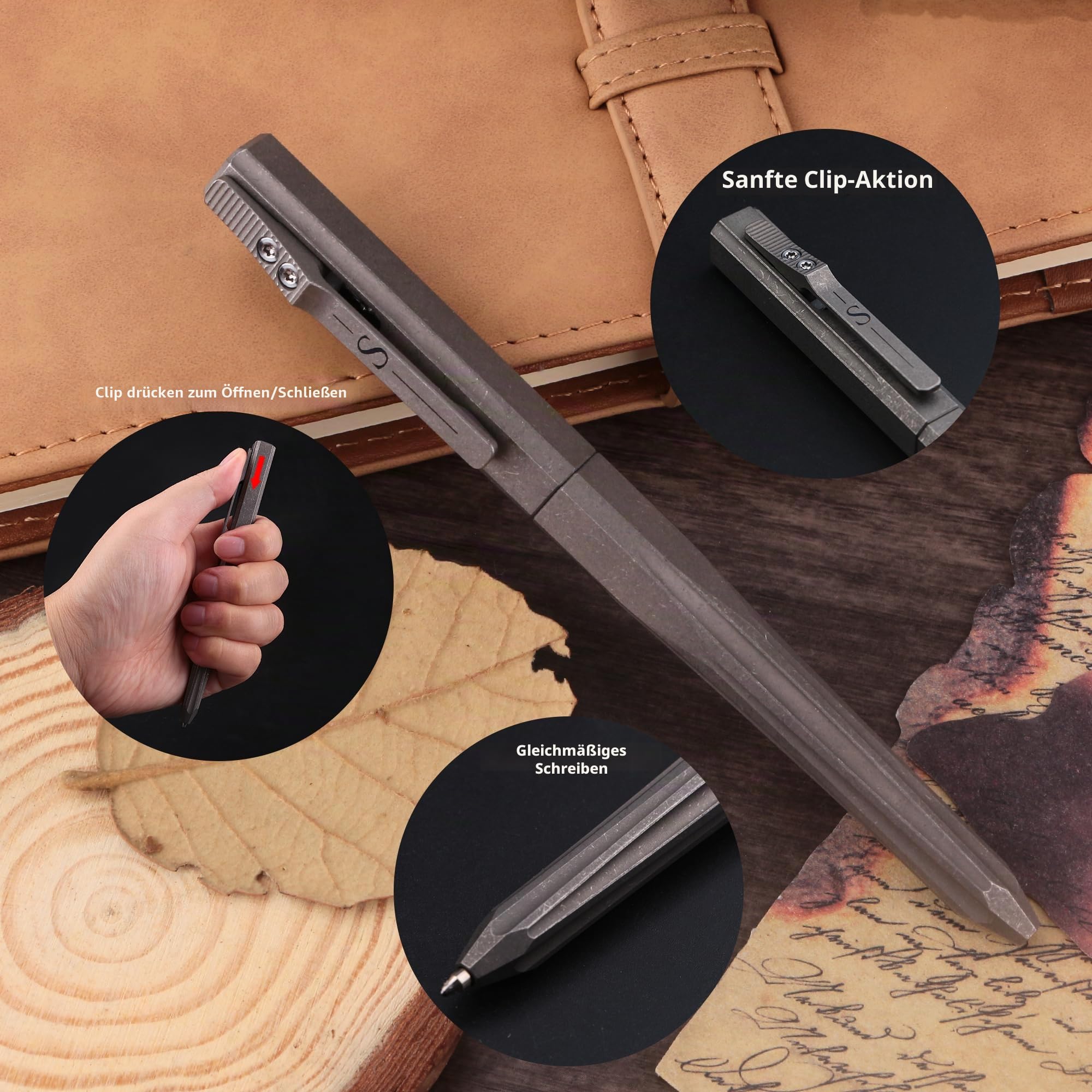 SMOOTHERPRO Titanium Kugelschreiber Metallstift Kompatibel mit Parker Mine | Bolt Action Pen, Druckmechanik, Einziehbar, für Büro, Schule, Business, Schreibarbeiten, Linkshänder-Multicolour