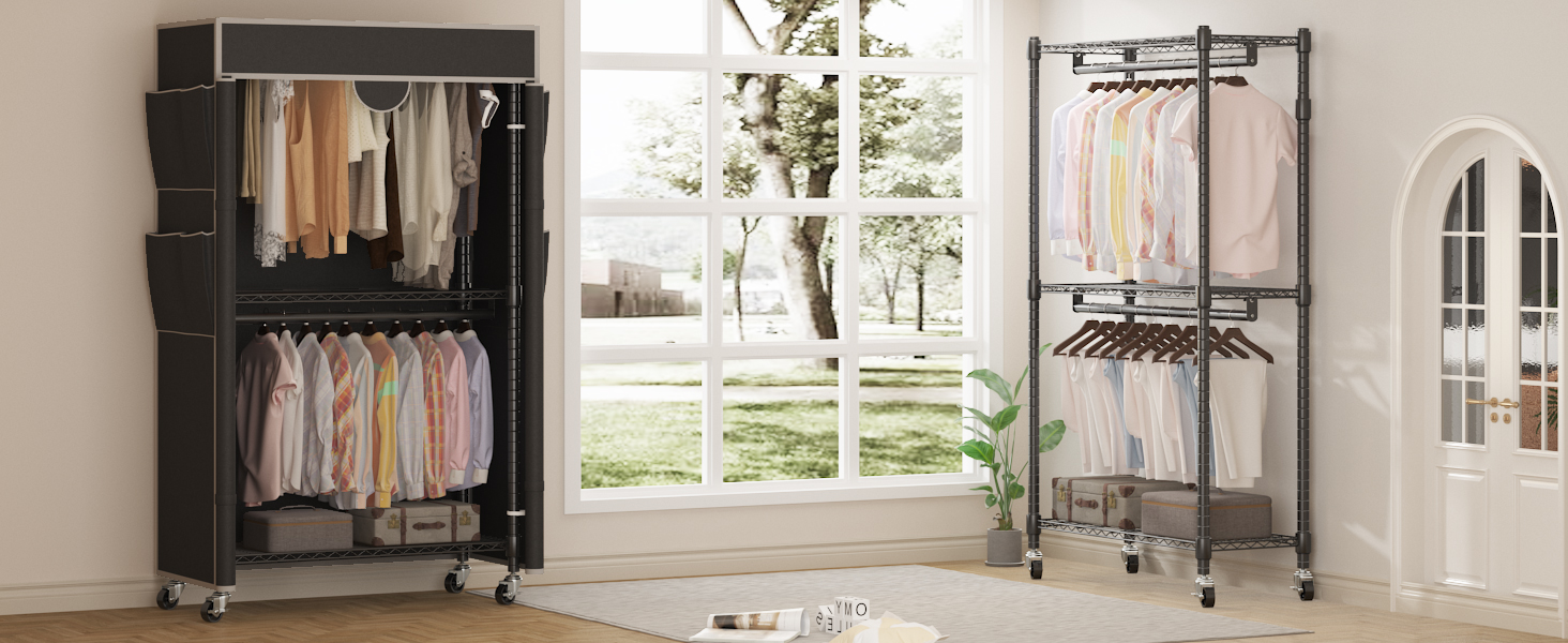 Homdox 3 Tier Garment Rack With Wheels, Portable Closets For Hanging Clothes Heavy Duty Closet Racks And Shelving With Double Hanger Rods Side Hooks White P 53373105 Homdox 3 Tier Garment Rack With Wheels, Portable Closets For Hanging Clothes Heavy Duty Closet Racks And Shelving With Double Hanger Rods Side Hooks White P 53373105
