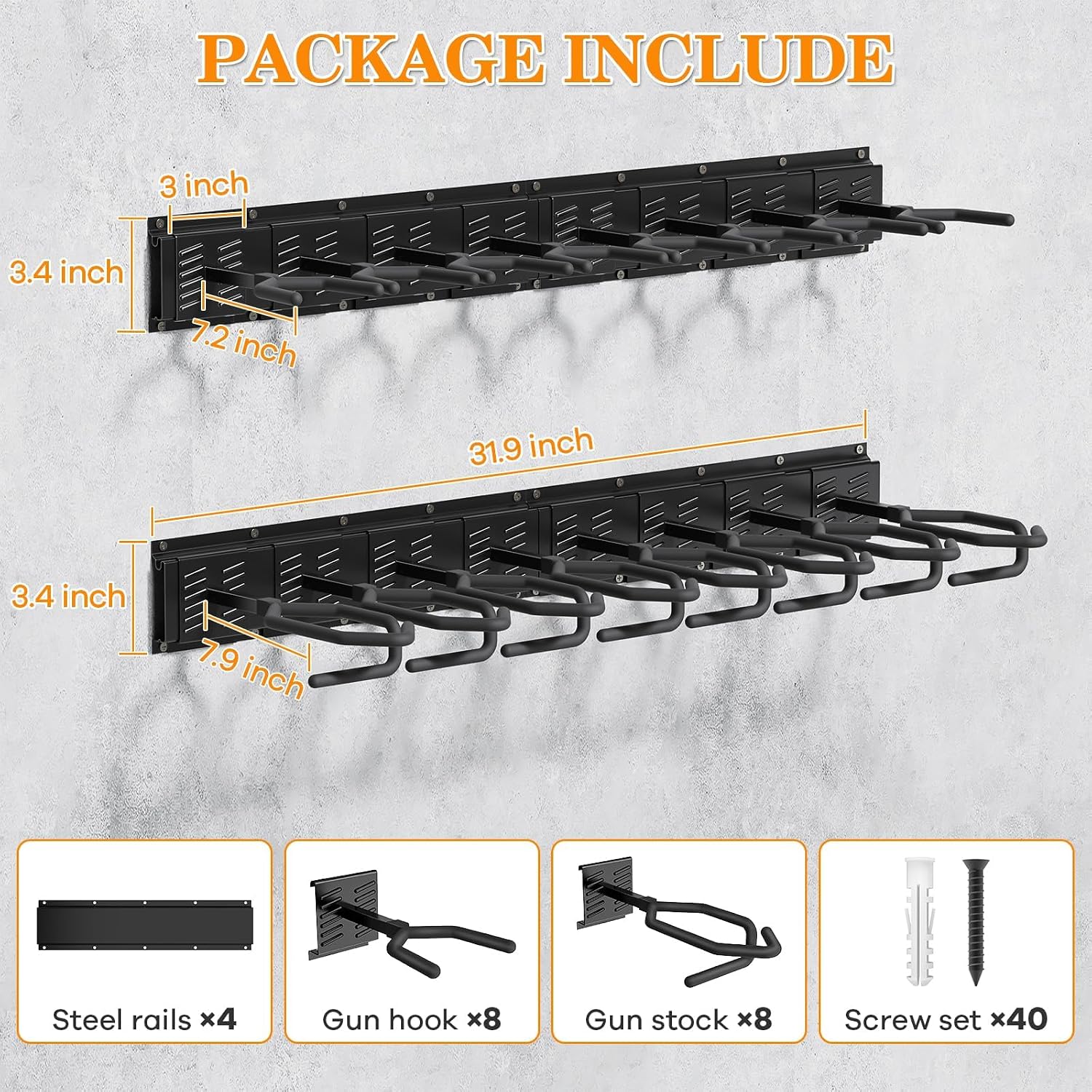 Gun Rack for Wall, Heavy Duty Steel Gun Wall Mount, Adjustable 4/8/12 Slot Indoor Gun Racks Securely Hold Shotguns Rifles Rack for Home Garage Office or Retail Shop