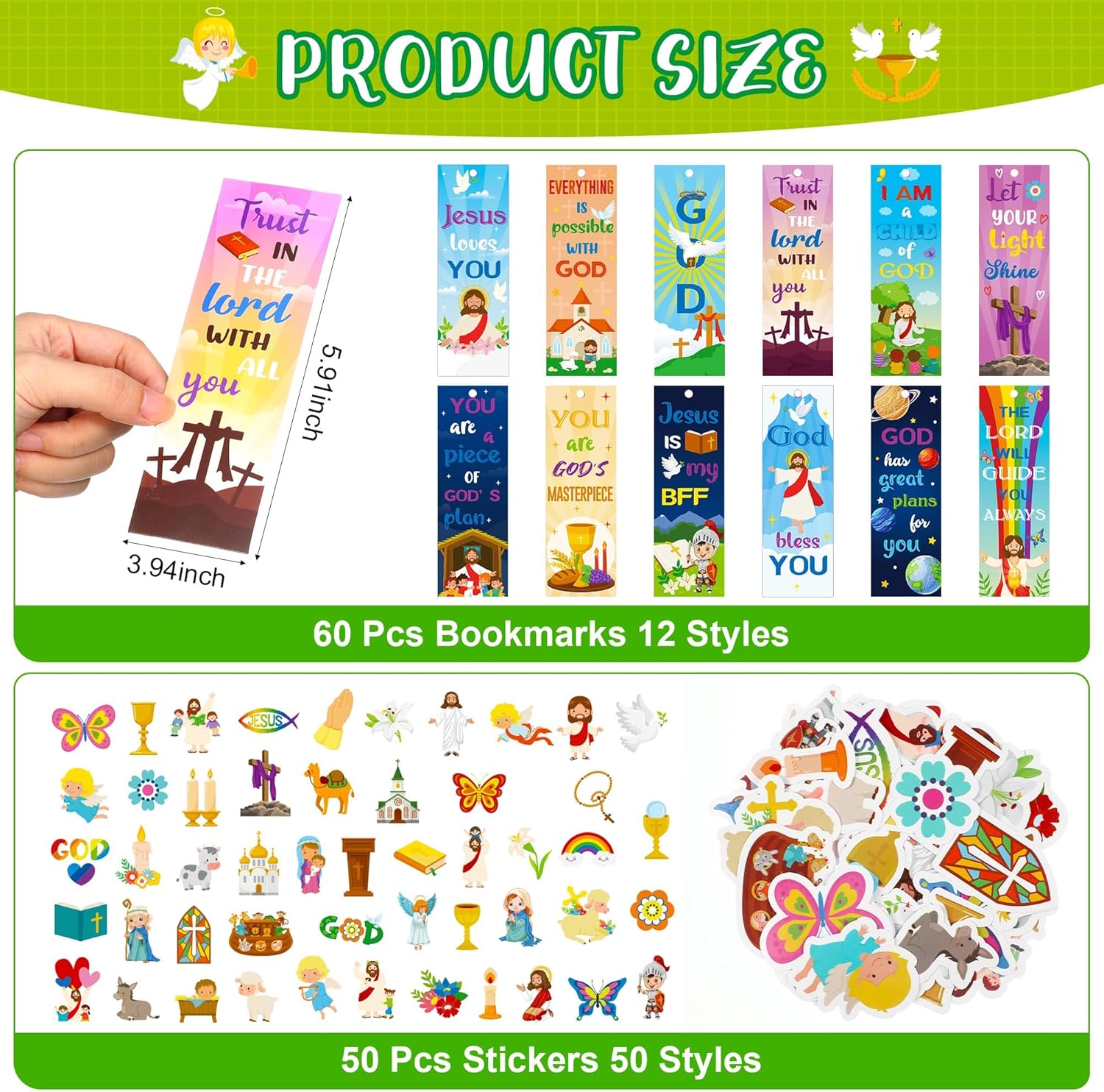 Frienda 170 Pcs Easter Christian Party Favors for Kids Bible Verse Bookmark Religious Jesus Love You Slap Bracelets Stickers Mini Buttons Pins for Vbs Sunday School Christian Classroom Gifts Prizes