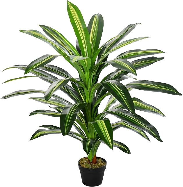 Outsunny 110cm/3.6FT Artificial Dracaena Tree Decorative Plant 40 Leaves with Nursery Pot, Fake Tropical Tree for Indoor Outdoor Décor