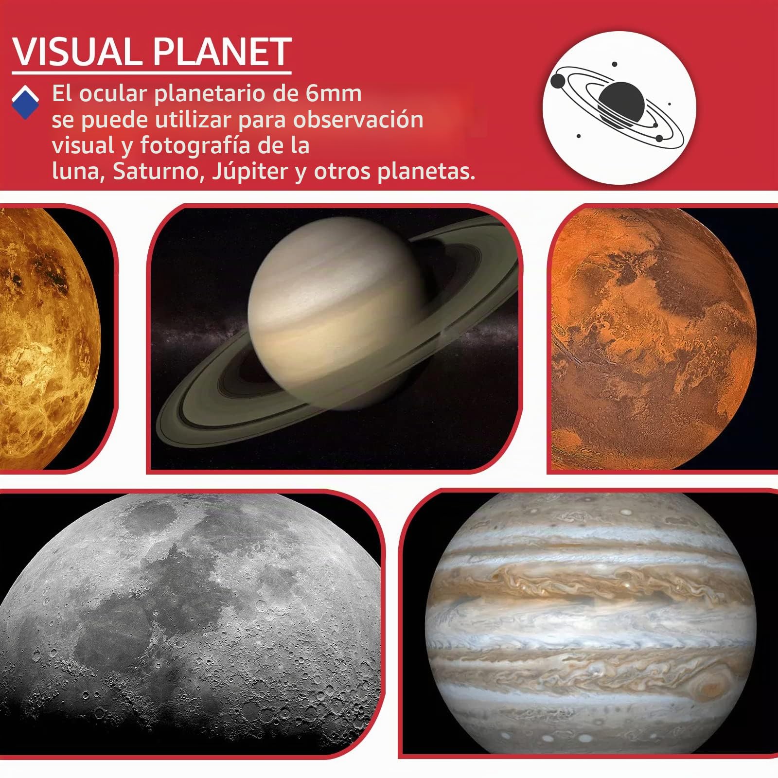 Svbony Ocular para Telescopio de 6 mm, Ocular Gran Angular de 68°, Ocular Planetario de 1,25", Accesorios para Telescopios Astronómicos con Lente FMC, para La Observación del Luna