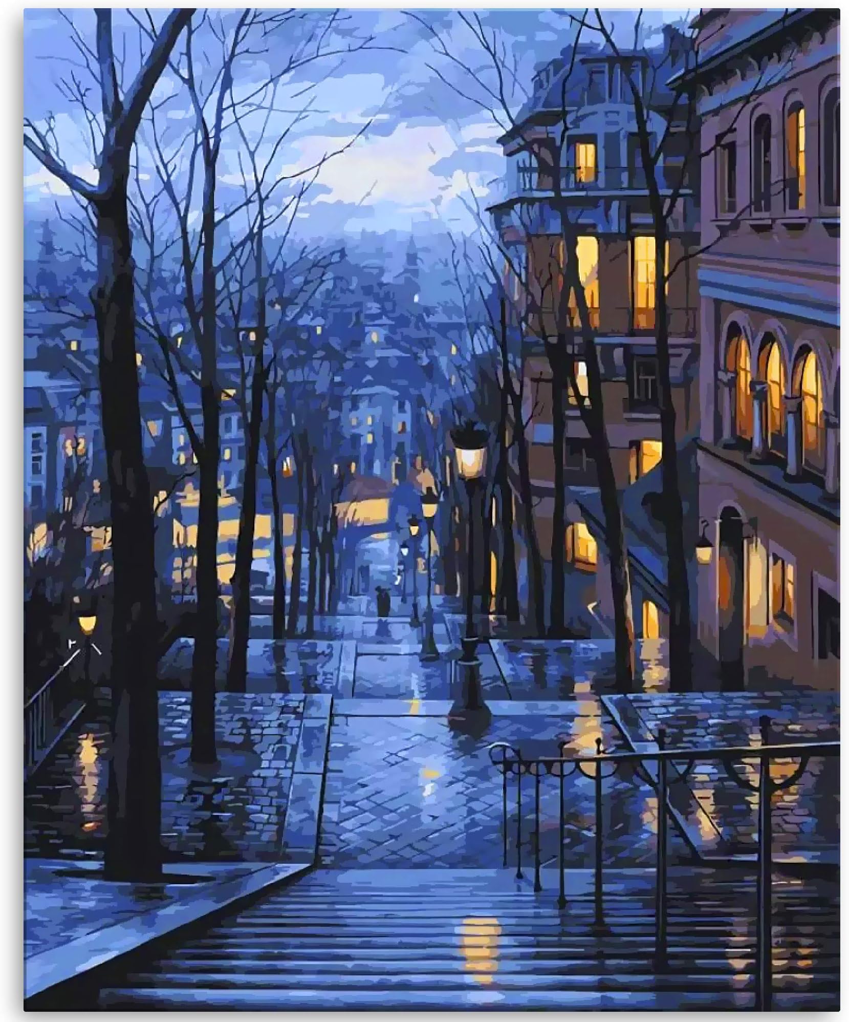 OTIKO Lin-A-Lex DIY Paint by Numbers for Adults, Canvas Oil Painting Kit for Beginners, 16 x 20 Inch, Arts and Craft for Home, Charming Winter Cityscape
