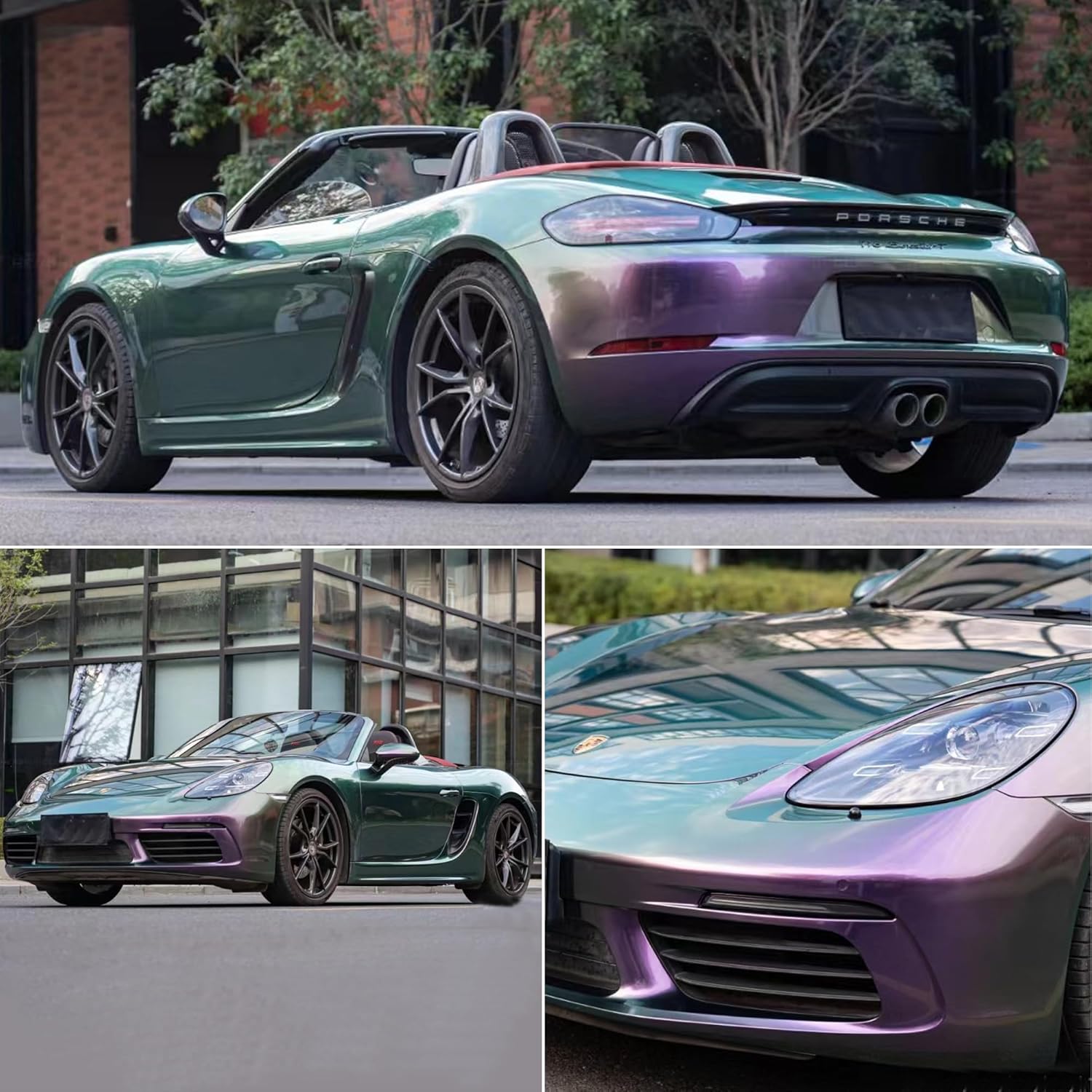 Gloss Purple to Mystic Green Metallic Chameleon Vinyl Wrap High Glossy Color-Shift Vehicle Car Body Vinyl Film Roll, 39.37" x 59.84"
