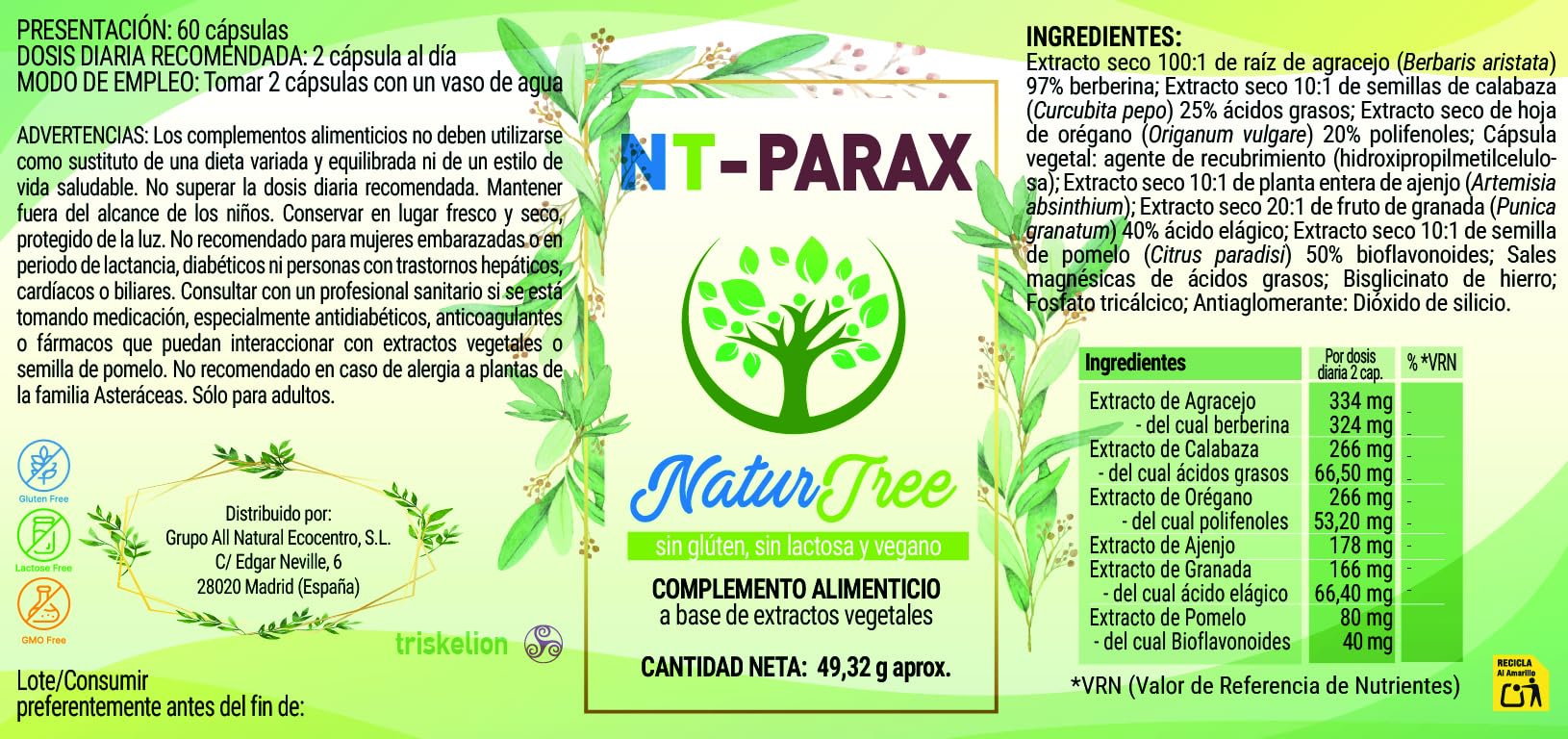 NT-Parax | Berberina, Ajenjo y Orégano | Salud Digestiva