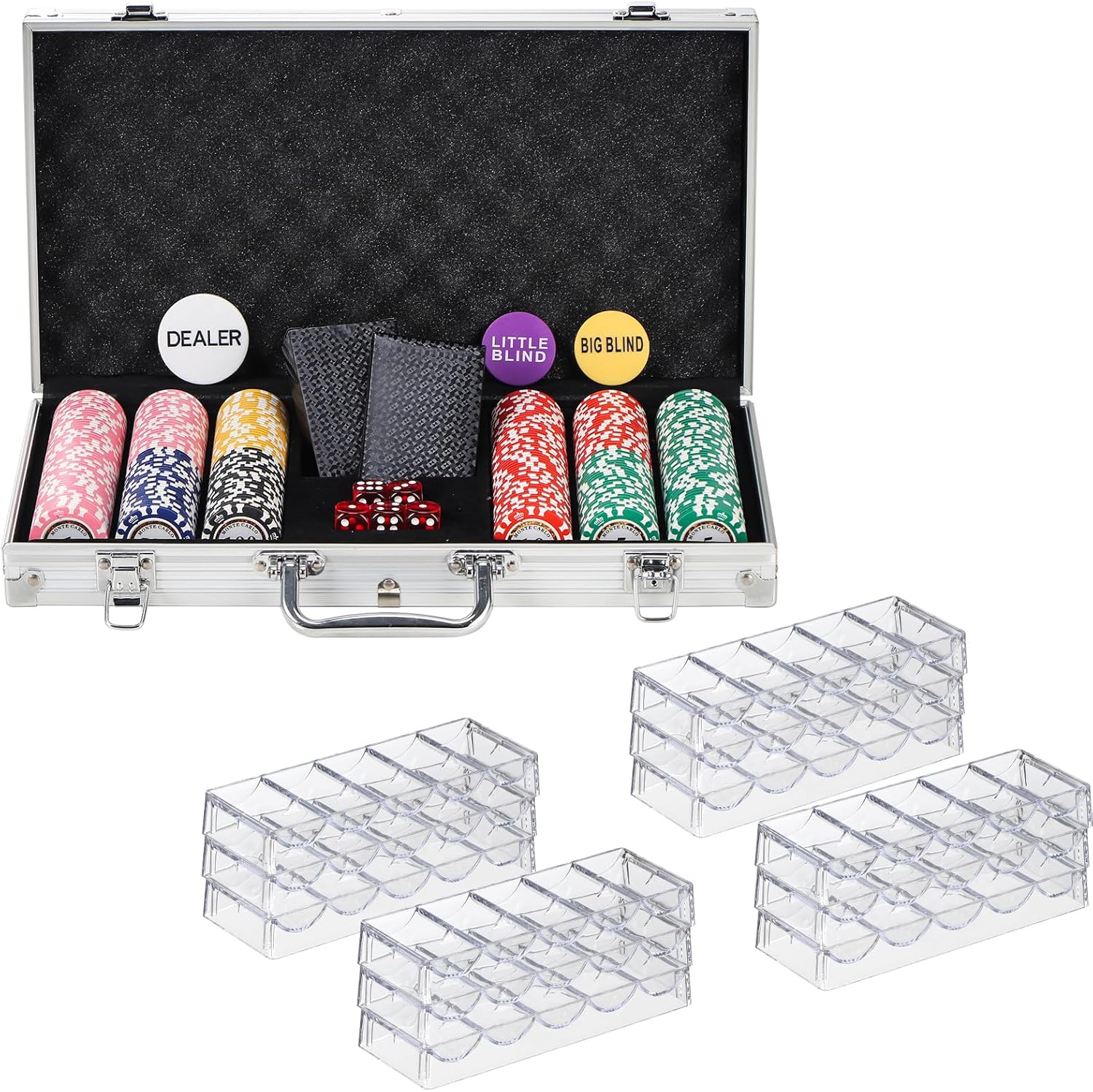 300Pcs Poker Chips & Acrylic Poker Chip Tray Rack