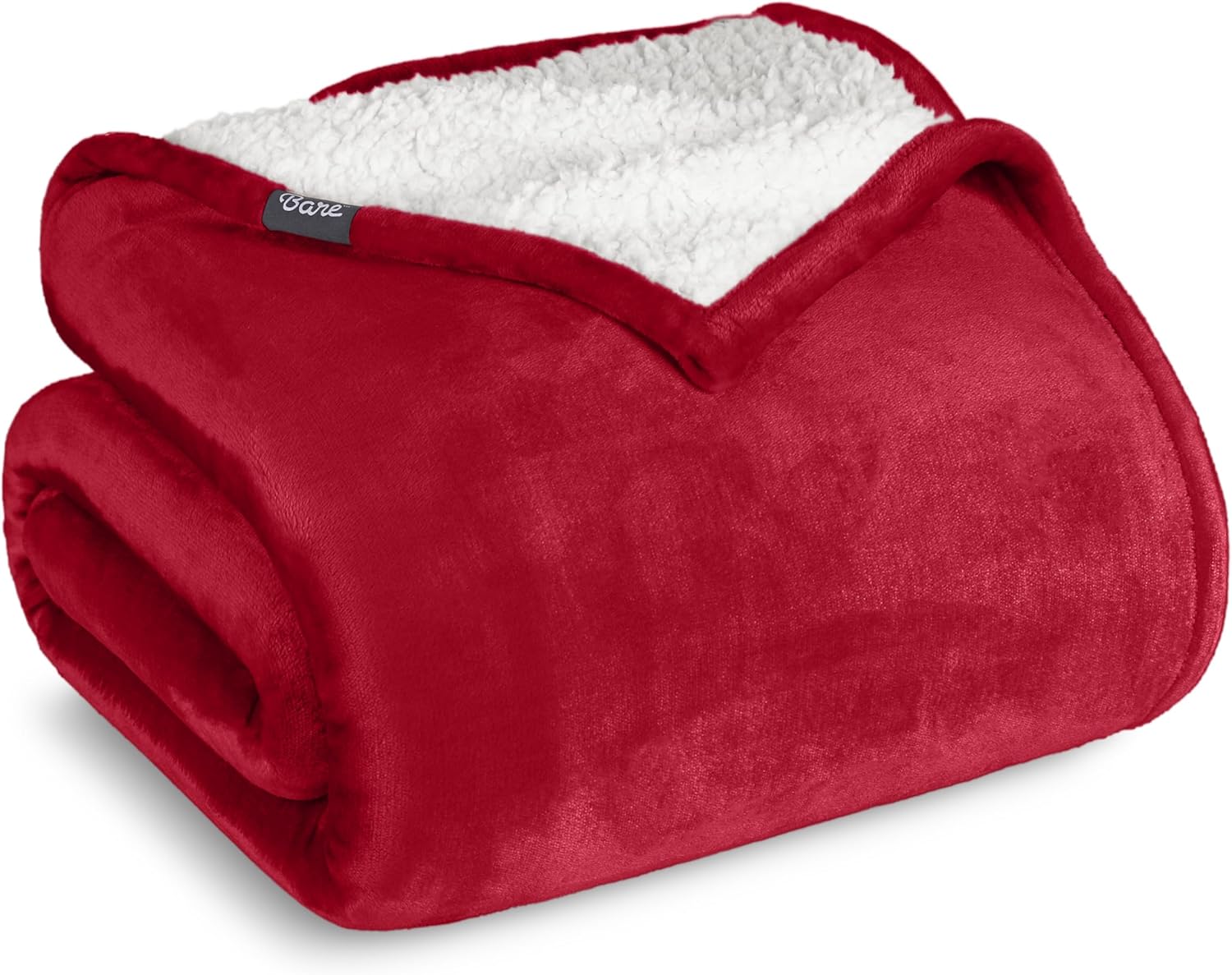 Bare Home Sherpa Fleece Blanket - Throw/Travel Size - Blanket for Bed, Sofa, and Couch - Warm & Lightweight - Fluffy & Soft - Reversible (Throw/Travel, Red)