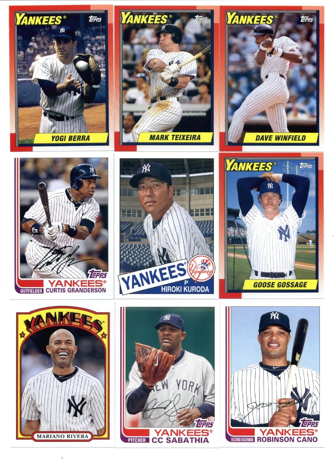 2013 Topps Archives Baseball Cards Team Set - New York Yankees (11 Cards) : Babe Ruth Derek Jeter Mariano Rivera CC Sabathia Robinson Cano Curtis Granderson Hiroki Kuroda Goose Gossage Yogi Berra Mark Teixeira Dave Winfield