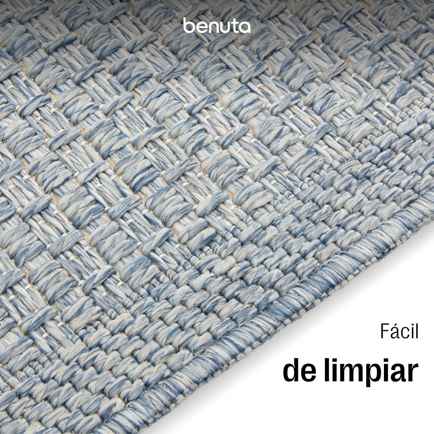 benuta Basic Alfombra Exterior Iowa - Azul 200x300 cm - Estilo Yute Boho - Resistente al Clima y UV para balcón, terraza, jardín, Cocina y Sala - Duradera y Robusta - Apta para Interiores