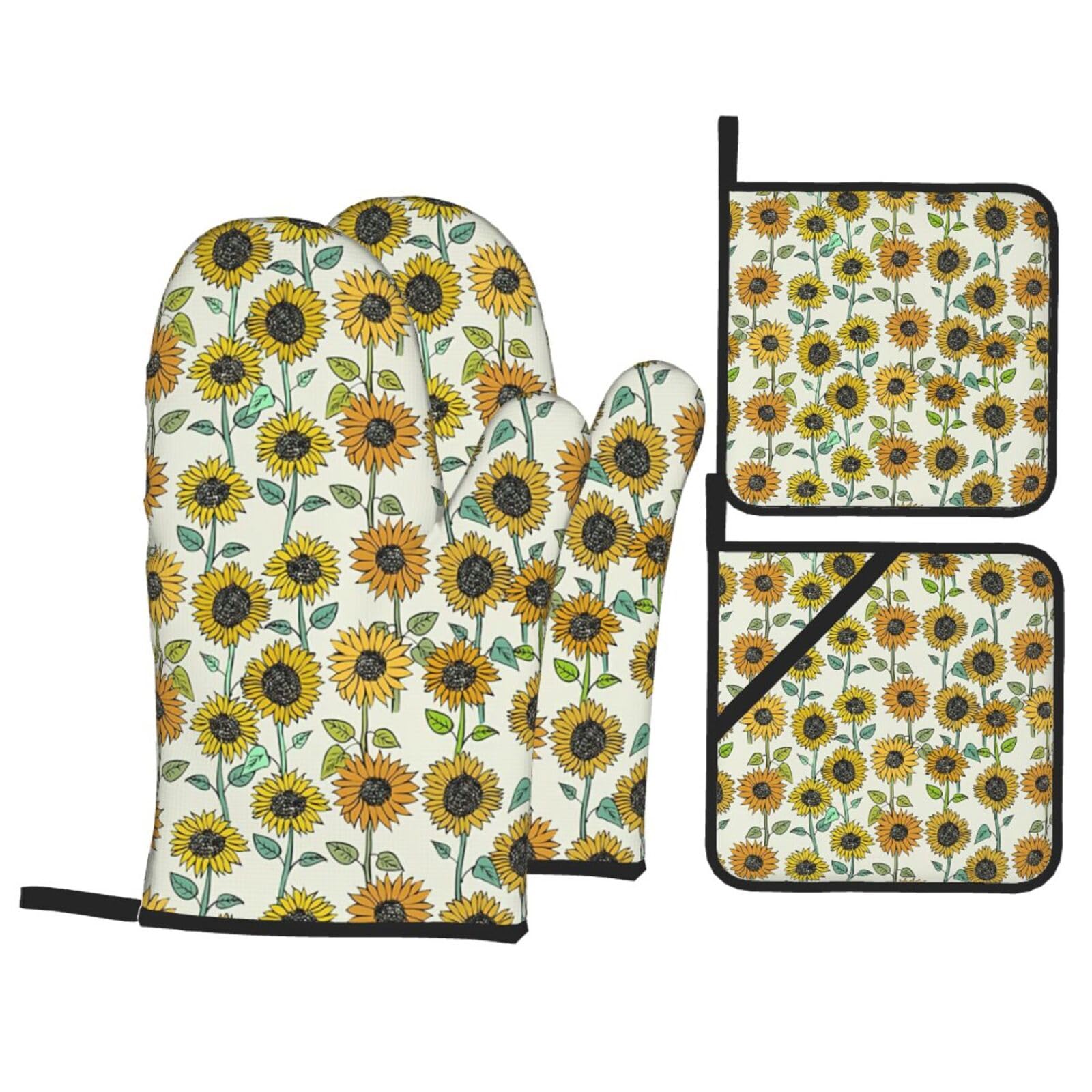 Gants de cuisine imperméables micro-ondes : lot de 4 protections anti-chaleur tournesols