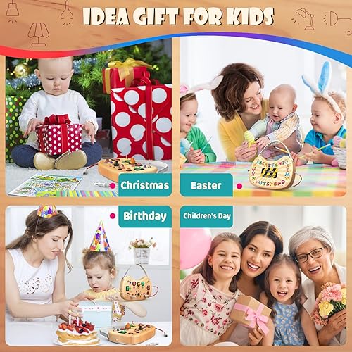 Miniatura 7 de UdoUto Montessori - Tabla de actividades para niños pequeños  Juguetes sensoriales de madera para niños de 1 año con interruptor de luz LED