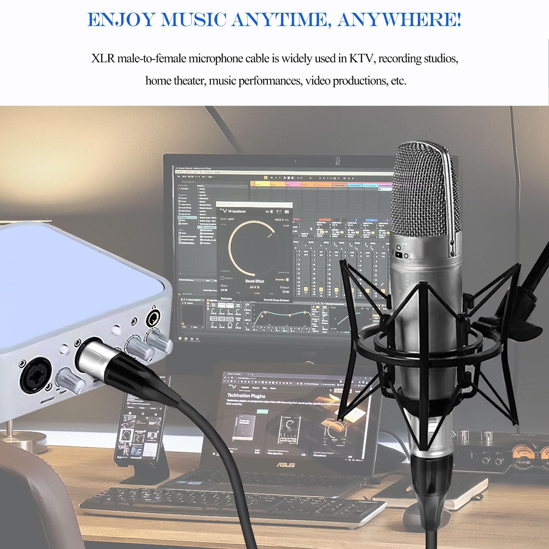 tisino Cable de micrófono XLR a XLR, paquete de 6 cables de micrófono XLR macho a hembra multicolor con conector XLR de 3 pines, cable XLR equilibrado para estudio de grabación, podcast, mezclador de