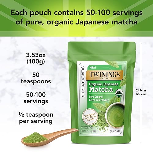 Miniatura 2 de Twinings Matcha japonesa orgánica, polvo de té verde molido puro, grado culinario, bolsa de 3.53 onzas3.53oz