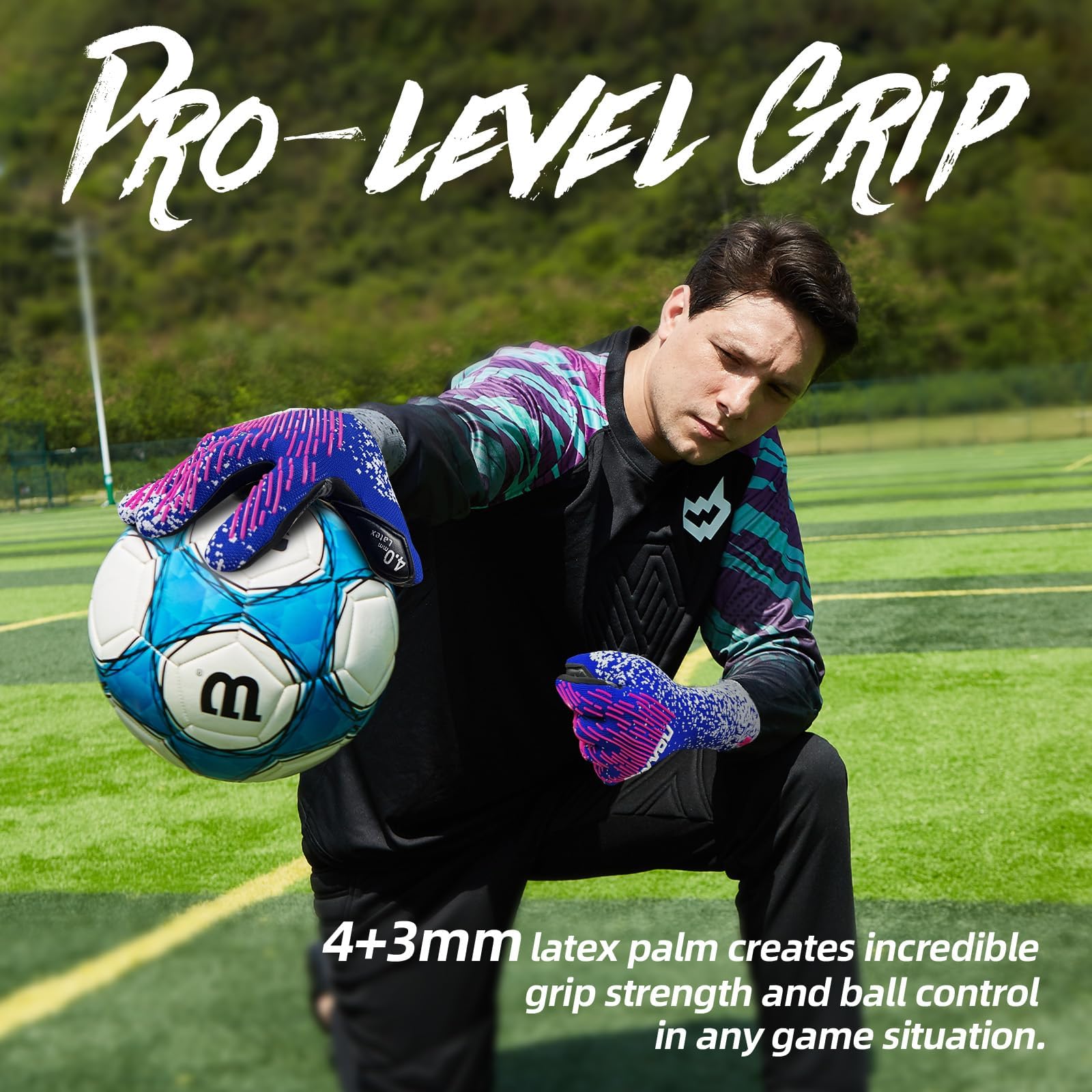 WVVOU Gants de Gardien de But, Gants de Gardien de But Hommes, Gants de Gardien de But Enfants Adolescents, Gants de Football, 4+3mm Latex Super Grip pour Les Plus durs