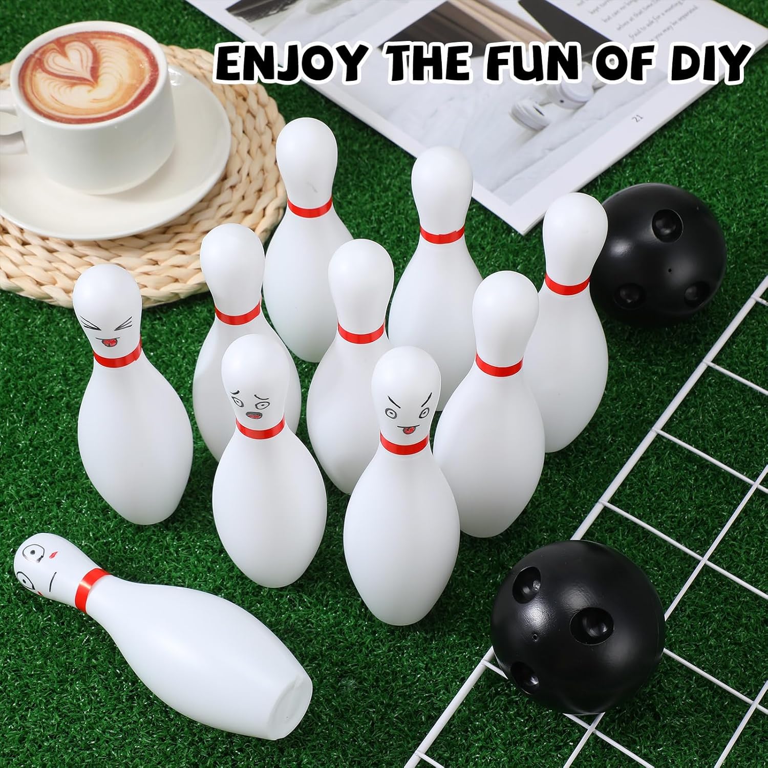 4 Pack 6.3 Inch Kids Bowling Set Indoor and Outdoor Games for Kid Includes 40 Pcs Plastic Bowling Pins and 8 Pcs Balls Lawn Games for Toddler Yard School Activities Party