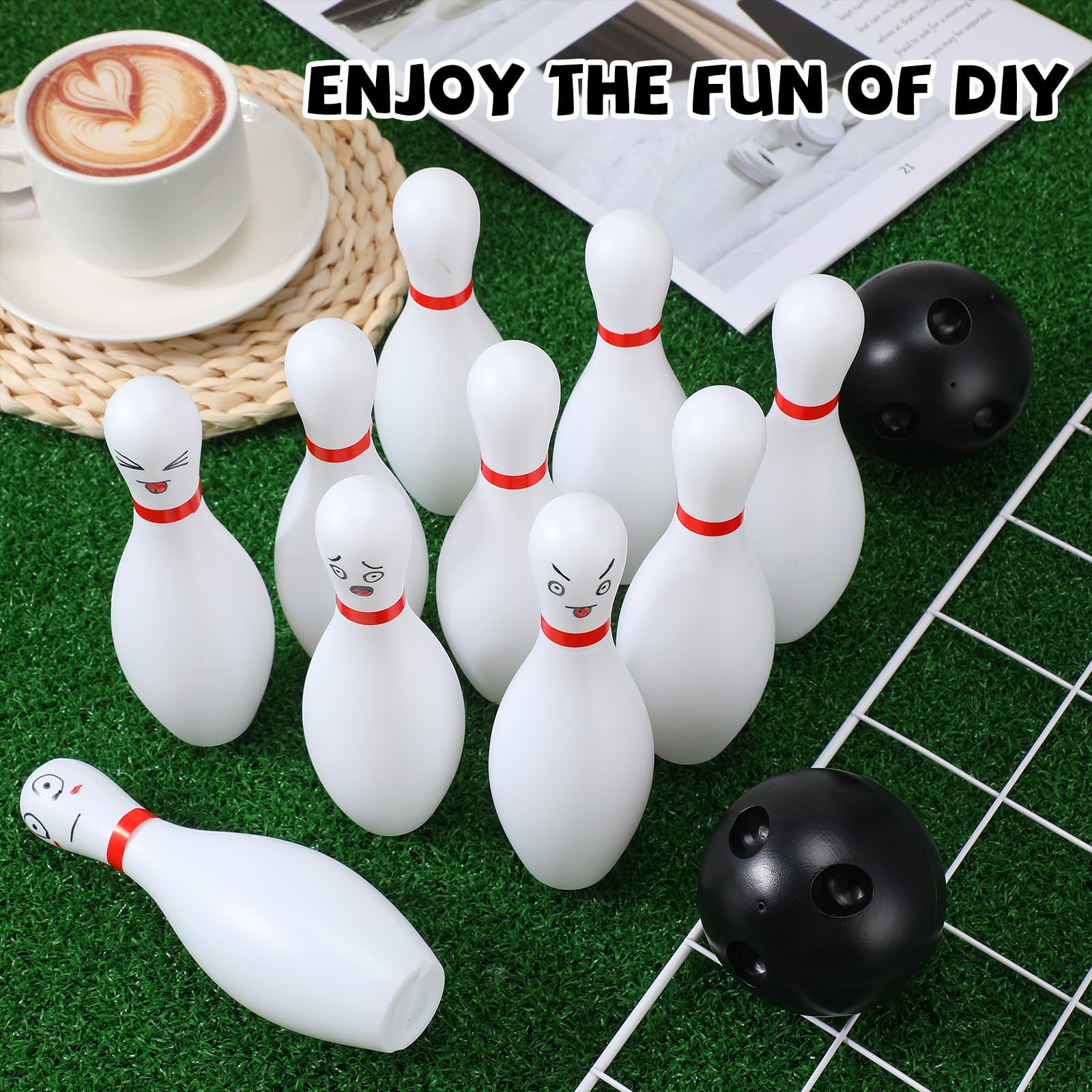 Juego de 4 bolos para niños de 6.3 pulgadas, juegos de interior y exterior para niños, incluye 40 pines de bolos de plástico y 8 bolas de césped, juegos de césped para niños pequeños, 6