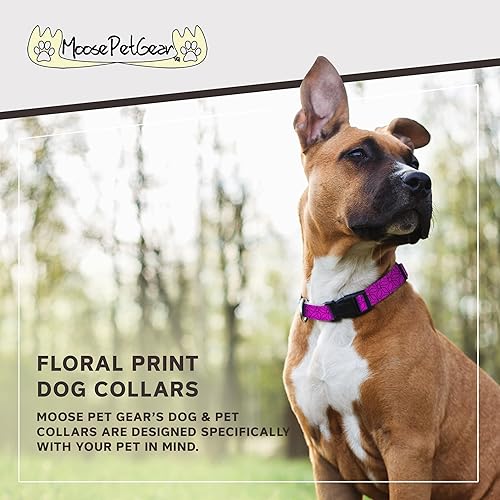Miniatura 2 de Collar de perro con estampado floral, impermeable, lindo collar floral para perra, 1 pulgada se ajusta de 13 a 21 pulgadas, grande, rosa moderno