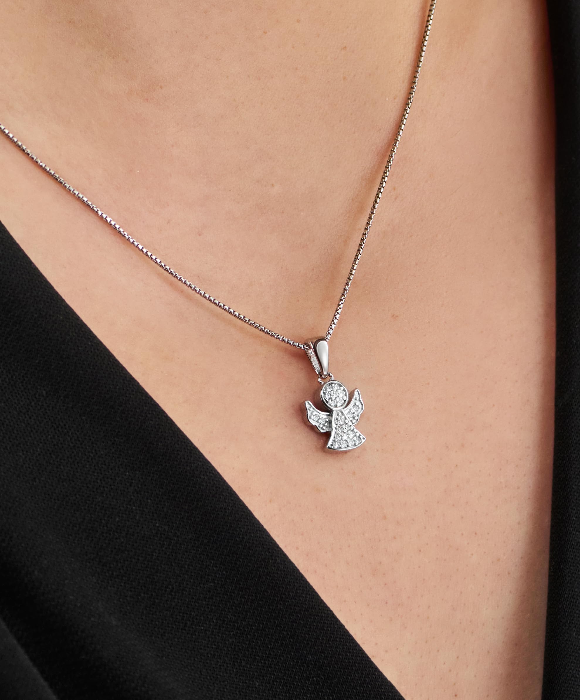 Schöner-SD Collana con ciondolo a forma di angelo custode, in argento 925, con catenina