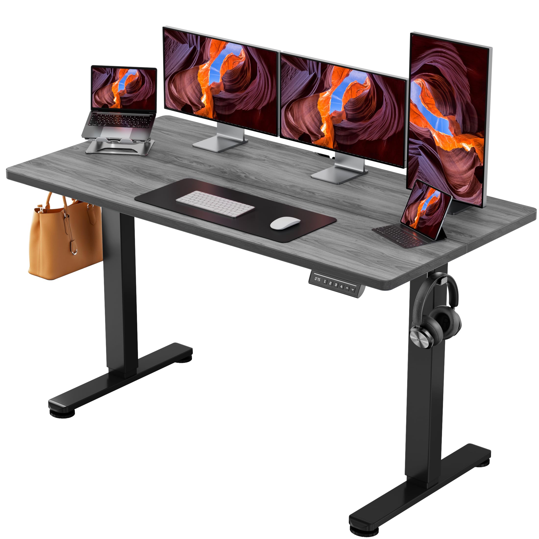 ErGear Height Adjustable Electric Standing Desk, 55 x 28 Inches Sit Stand up Desk, Large Memory Computer Home Office Desk with Two-Piece Desktop (Grey)