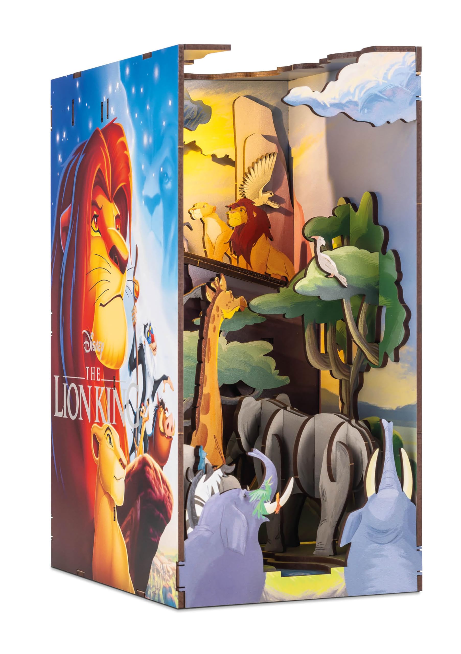 Revell Tiny Adventures podpórka do książek, Król Lew, drewniane puzzle 3D z diodami LED I Simba jako miniaturowa książka Nook do regału na książki I kreatywny prezent dla dzieci, fanów filmów i