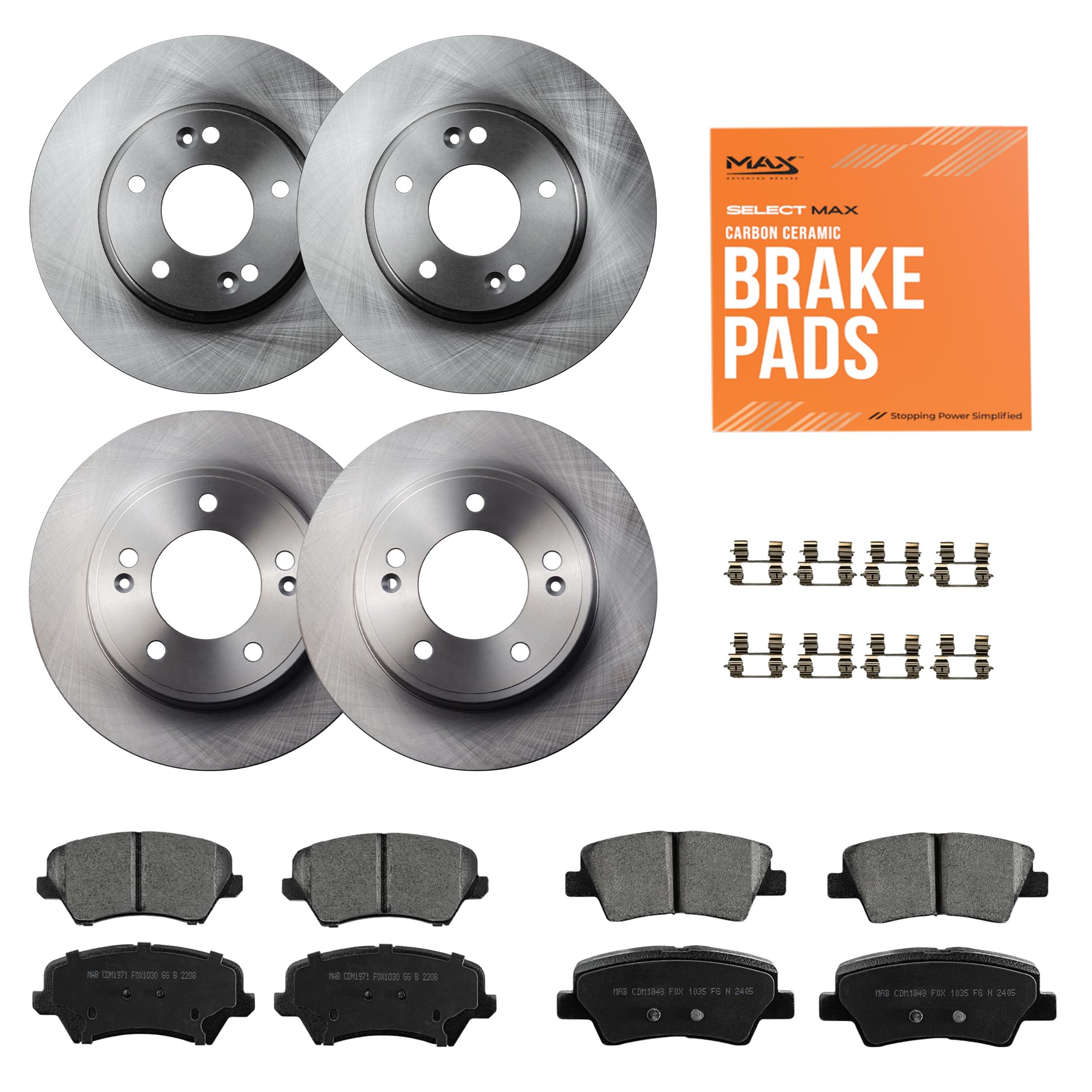MAX Advanced Brakes - Brake Kit For 2011-2016 Hyundai Elantra, 2014-2018 Kia Forte| Carbon Ceramic Brake and Rotor Kit Front and Rear| OE Replacement Brake Rotors