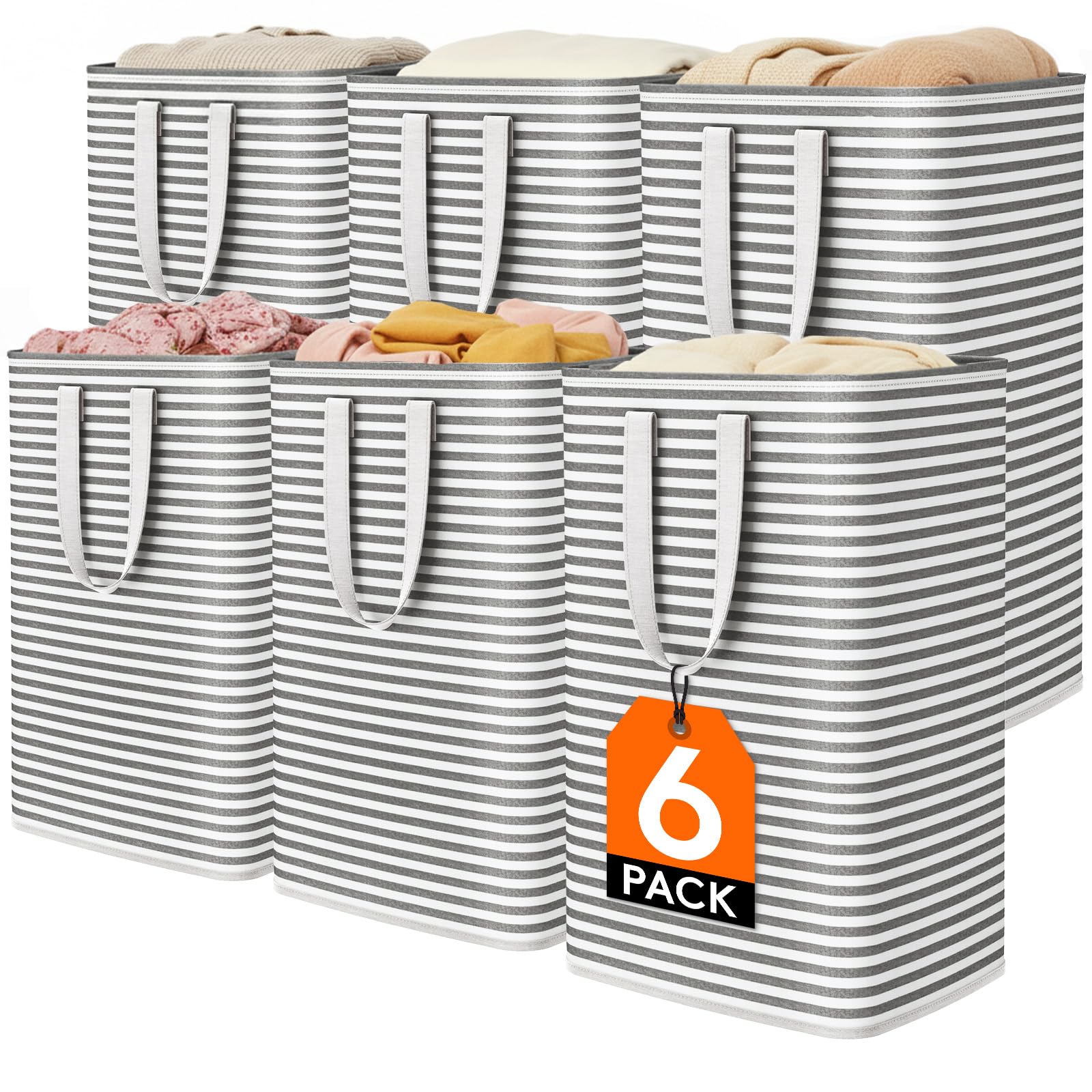 Lifewit 80L Large Laundry Baskets, Laundry Hampers Bags, 6 Pack, Black