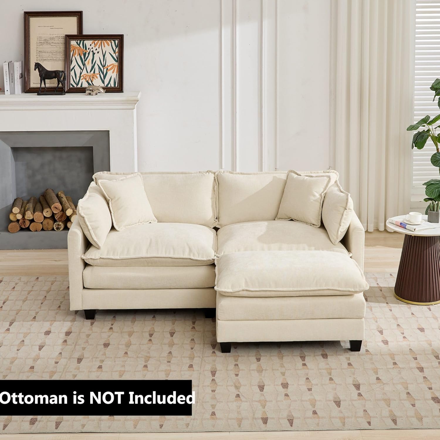 JULYFOX 25 in Deep Seat Loveseat Sofa, 78 inch Wide Mid Century Modern 2 Seat Chenille Fabric Tufted Loveseat Couch Sofa with 4 Toss Pillow for Living Room (Beige, Loveseat) | Deep Seat