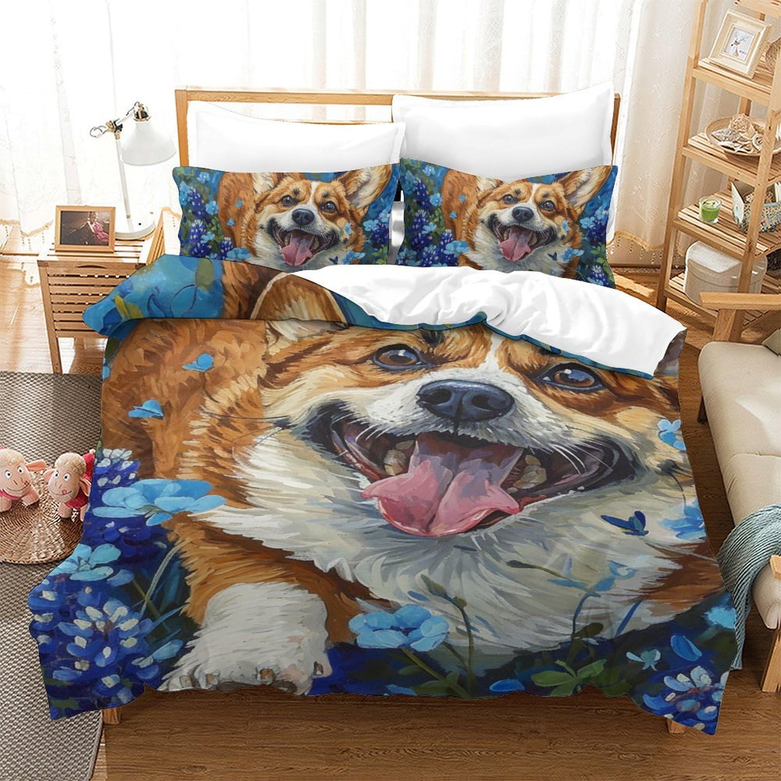 Housse de couette Corgi 3D le cadeau idéal en microfibre douce pour lit d'adolescent