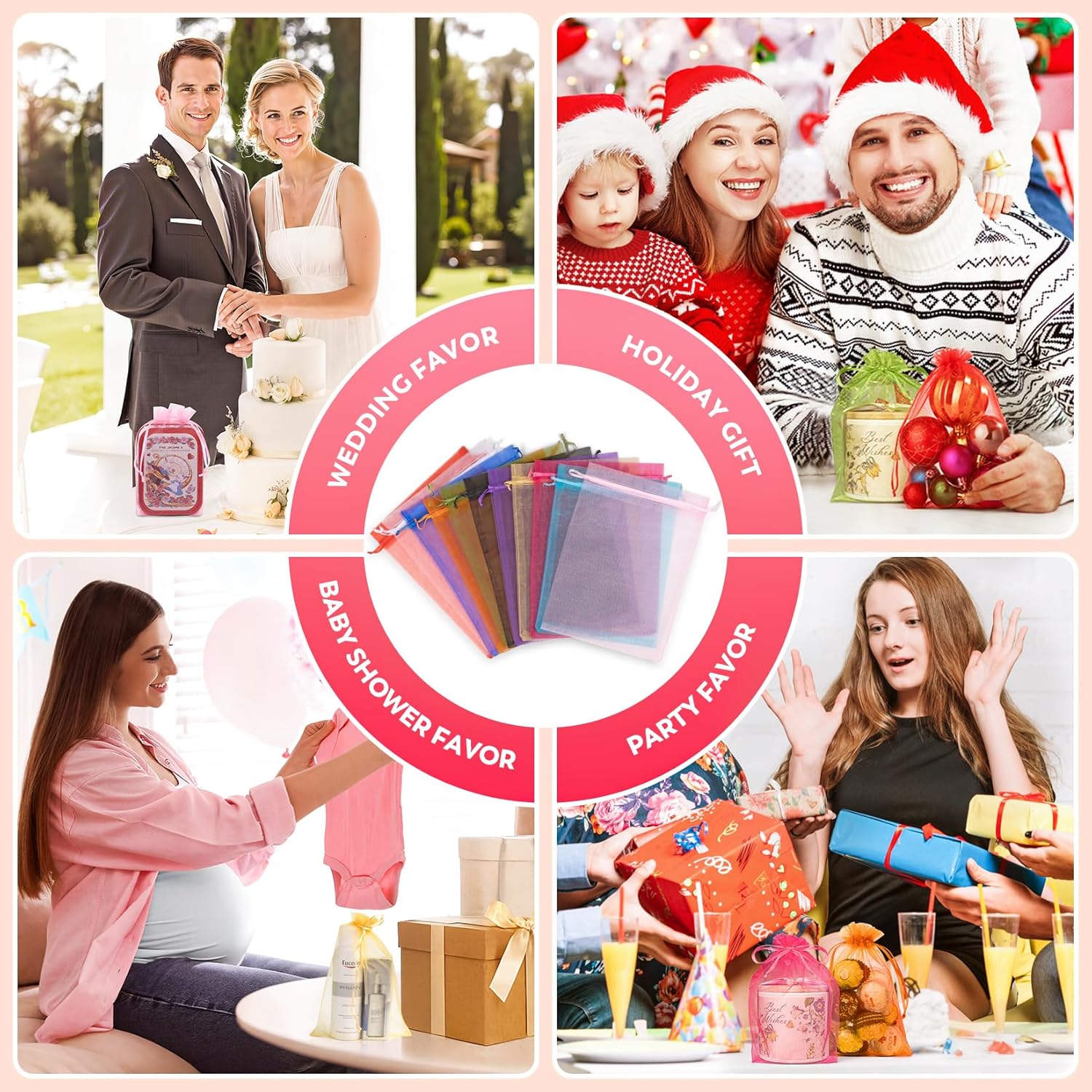 Crweety 50 Pcs Pink Organza Bags 6x9 Inches, Large Mesh Gift Bags Drawstring, Jewelry Treat Mesh Bag Drawstring for Wedding Party Favors Baby Shower Valentine's Day - Image 4