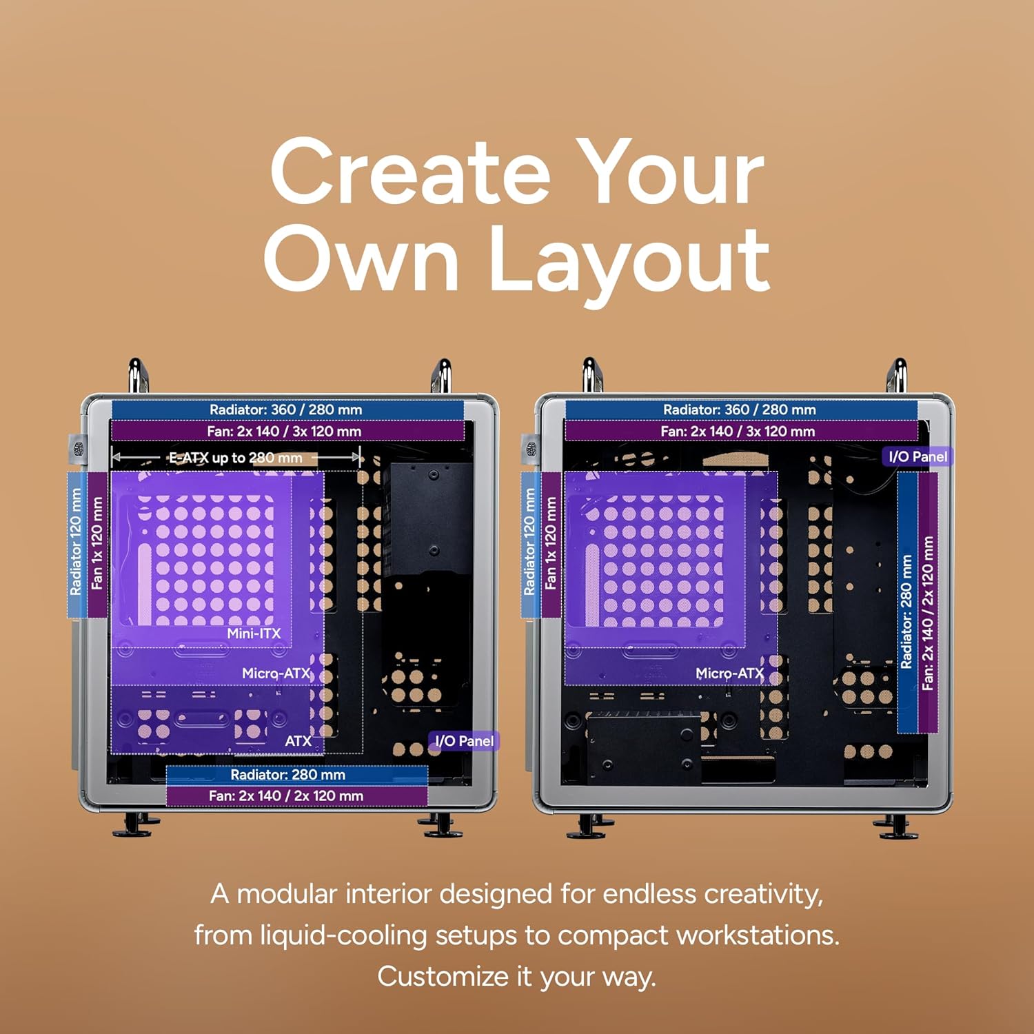 Cooler Master QUBE 540 ATX Mid-Tower PC Case – Highly Customizable Modular Computer Chassis with Movable I/O Panel, Multi-Position PSU Mount, Tempered Glass Panel & Portable Handles – Moonstone