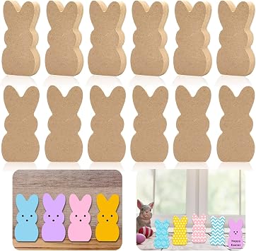 24 Bunny Cutouts - Unfinished Wooden Bunny Signs & Tabletop Decorations for Easter & Spring Home Decor & Classroom DIY Art Craft