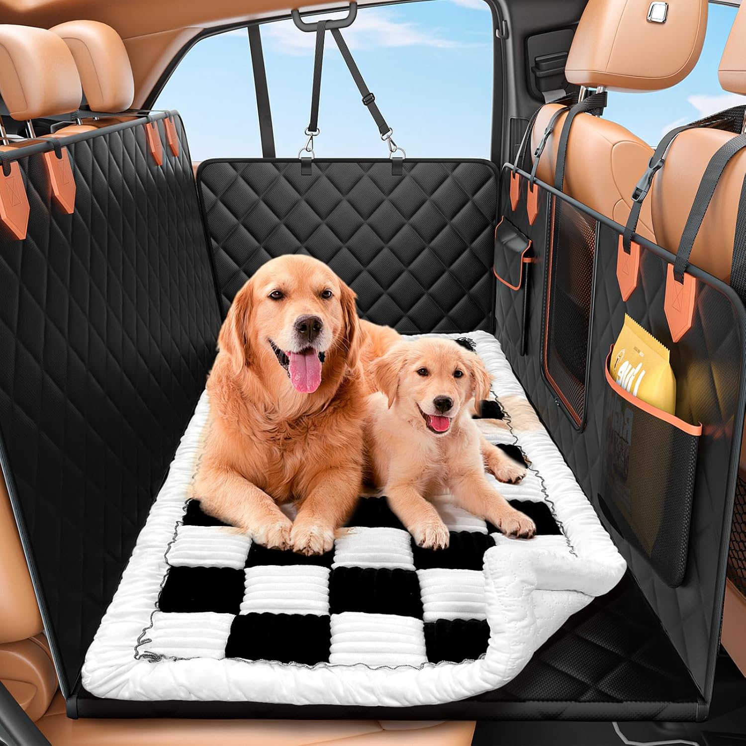Hard Bottom Car Seat Cover for Dog swith Removable Soft Blankets,Scratch-Proof and Anti-Slip Car Dog Hammock for Large Dogs White for Crew Cab Trucks F150 White For Full Size Truck