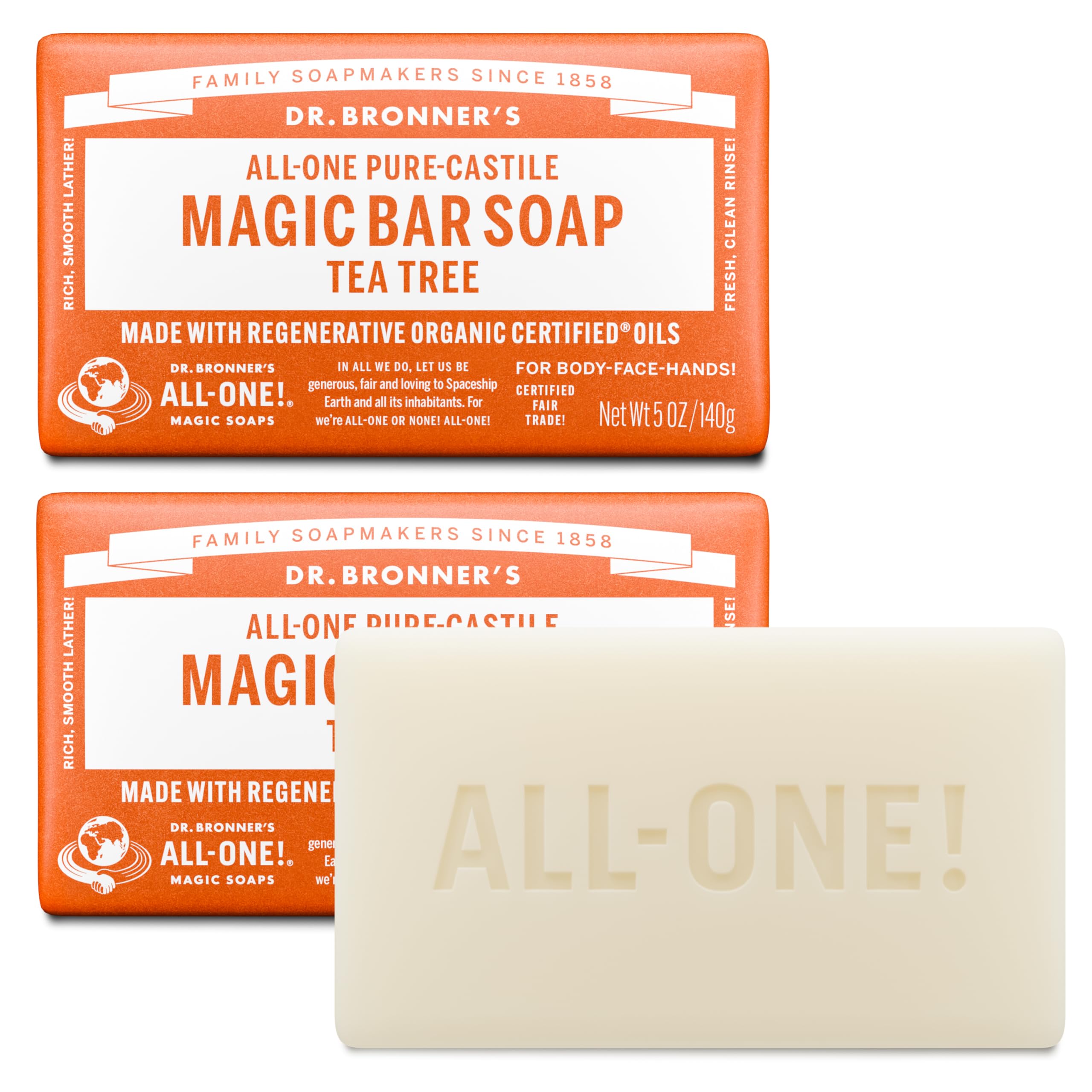 Dr Bronners Pure-Castile Magic Bar Soaps - Made with Regenerative Organic Certified Oils - For Face Body Hair-