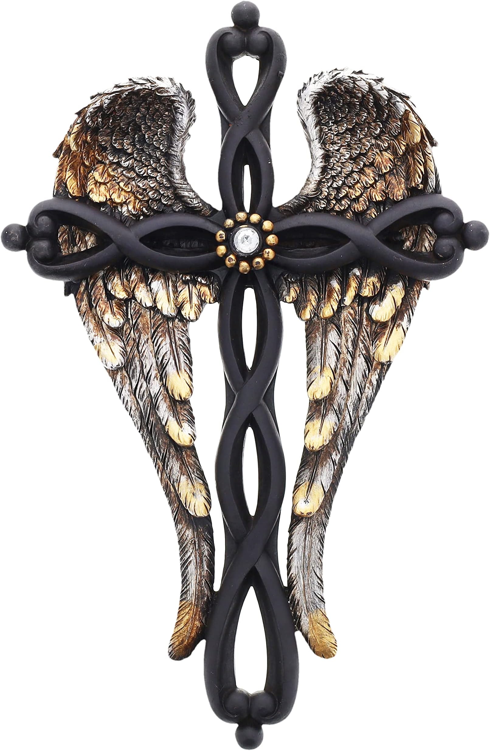 Top Brass Angel Wings Wall Cross - Spiritual Jesus Art Sculpture