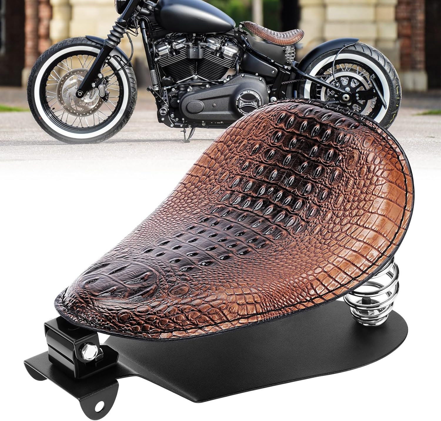 Motorcycle Solo Seat PU Leather Drive Seat with Spring Base Mounting Bracket Compatible with Harley Yamaha Kawasaki Suzuki Sportster Bobber Chopper Custom Application