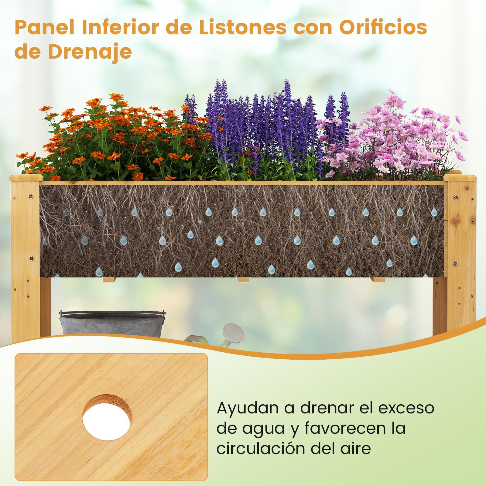 COSTWAY Cama de Jardín Elevada de Madera, Jardinera Elevada con Estante, Drenaje, Contenedor para Flores, Hierbas, Vegetales, Caja de Plantar para Interiores y Exteriores, 120x60x80 cm (Natural)