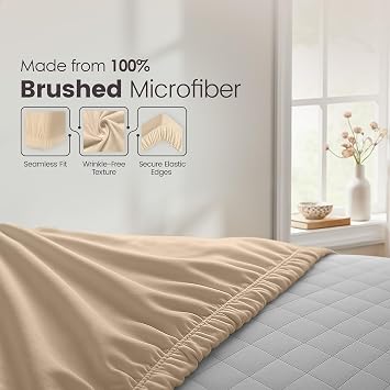 Utopia Bedding King Size Fitted Sheet, Beige, Deep Pocket 35cm (14