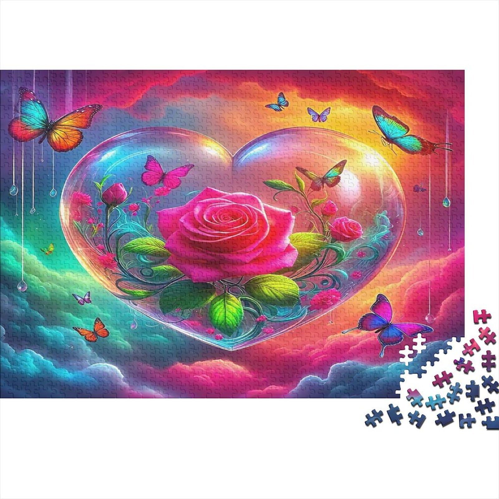 Puzzle de 1000 piezas de corazón rosa y mariposas, el regalo artístico ideal para adultos 8