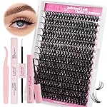DIY Lash Extension Kit Individual Lashes Clusters Lash Bond and Seal, Clusters Lash Glue Remover and Eyelash Tweezers for Eyelash Extensions Home Use (40D-0.07D, 15-20mm, Kit)