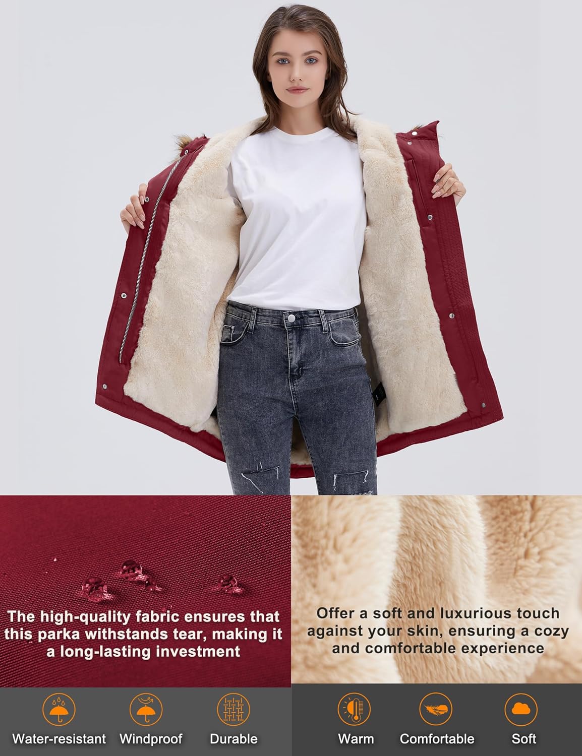 ROYAL MATRIX Women's Winter Coats Fleece Lined Parka Jacket Hooded Long Winter Warm Parka Coat with Pockets - Image 4