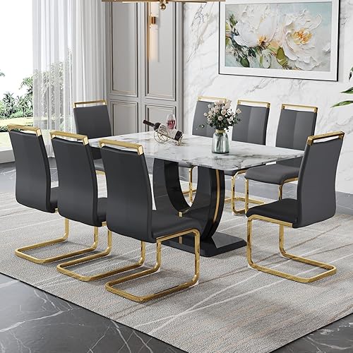 Miniatura 89 de JUFU Juego de Mesa de Comedor para 6, Mesa de Mármol Sintético y Juego de Sillas de 6, Juego de Mesa de Comedor Moderno para 6, Juego de Mesa de