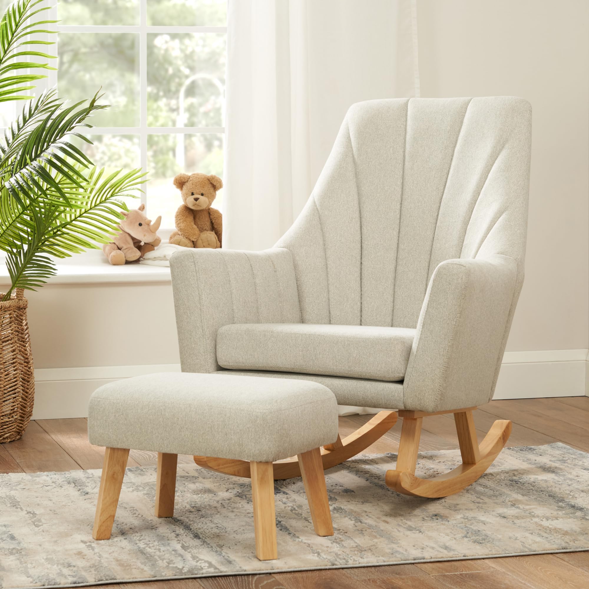Tutti Bambini Jonah Baby Rocking Chair with Foot Stool - Nursing Chair with Ergonomic Backrest & Armrest for Comfortable Cradling & Feeding, Soft-Touch Rocking Chairs for Adults (Pebble Grey)