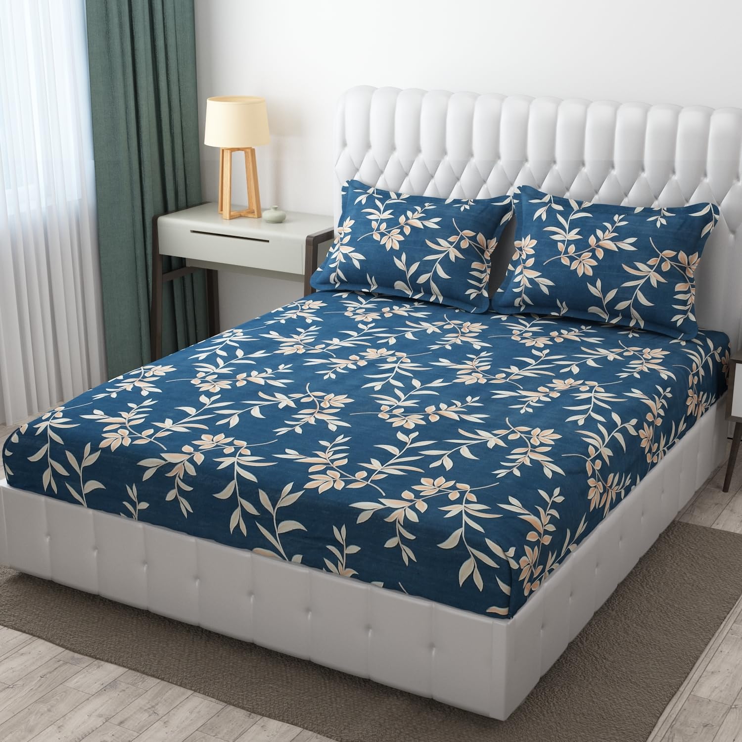 REALDREAM bedsheet for Double Bed Elastic Fitted, King Size bedsheet with Elastic Fitted, Double bedsheet Glace Cotton with 2 Pillow Covers (72 x 78 x 8 Inches) (Blue) (B0C7ZGHQ82) Amazon Price History, Amazon Price Tracker