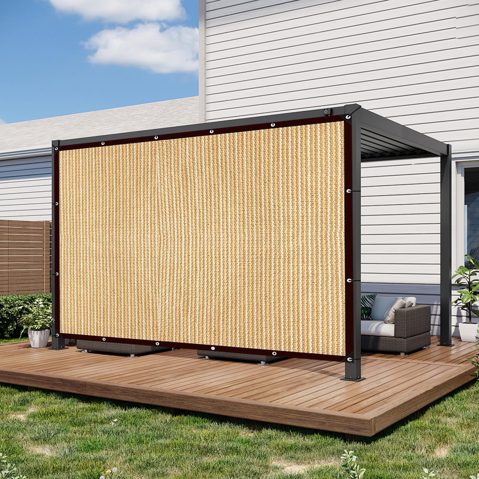 Tenda da sole con occhielli, 85%, rete ombreggiante da giardino, rete rettangolare, protezione solare per esterni, in HDPE resistente agli strappi, permeabile all'acqua (beige, 2 x 3 m)