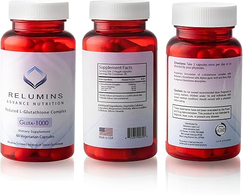 Miniatura 8 de Relumins Complejo de suplemento de glutatión L - Complejo reducido de glutatión de 1000 mg con ácido alfa lipoico y cápsulas de glutatión de